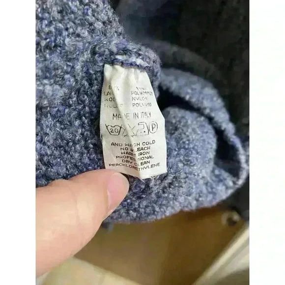 Vintage Gran Sasso Lamb Wool/Nylon Heathered Blue Braid Knit Sweater XL Italian - Picture 9 of 12